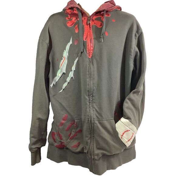 Think Geek Zombie Jacket - Taupe Gray Bloody Brains - 100% Cotton Zip-Up Hoodie - Picture 1 of 16